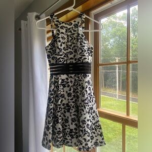 Black and White High Neck Velvet Dress